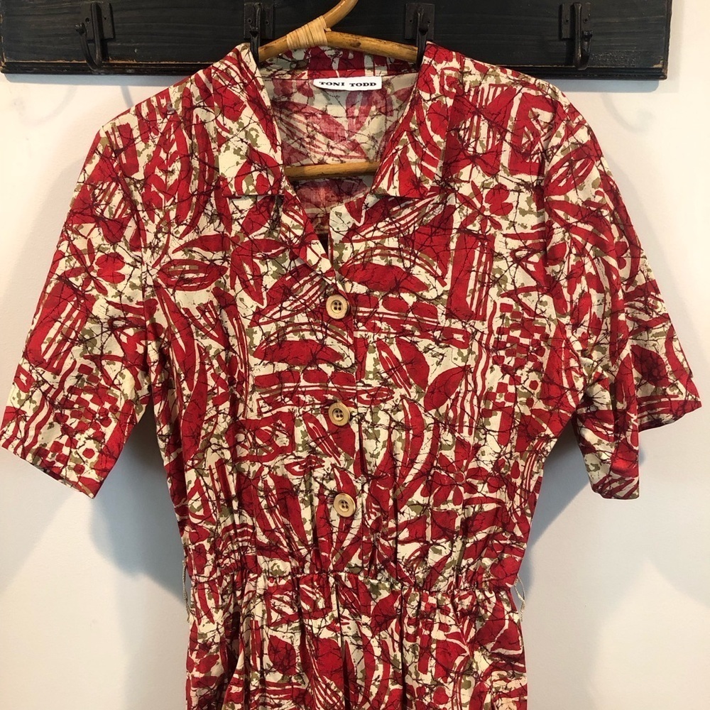 Vintage 50s MCM Toni Todd Abstract Tiki Style Dress with Pockets